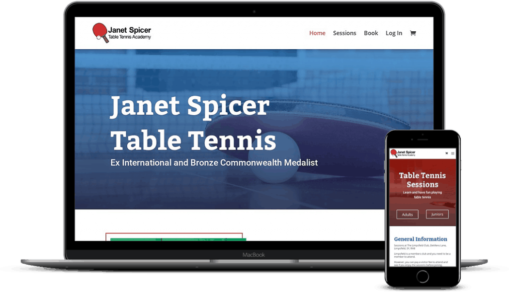 Janet Spicer Table Tennis Mockup Website